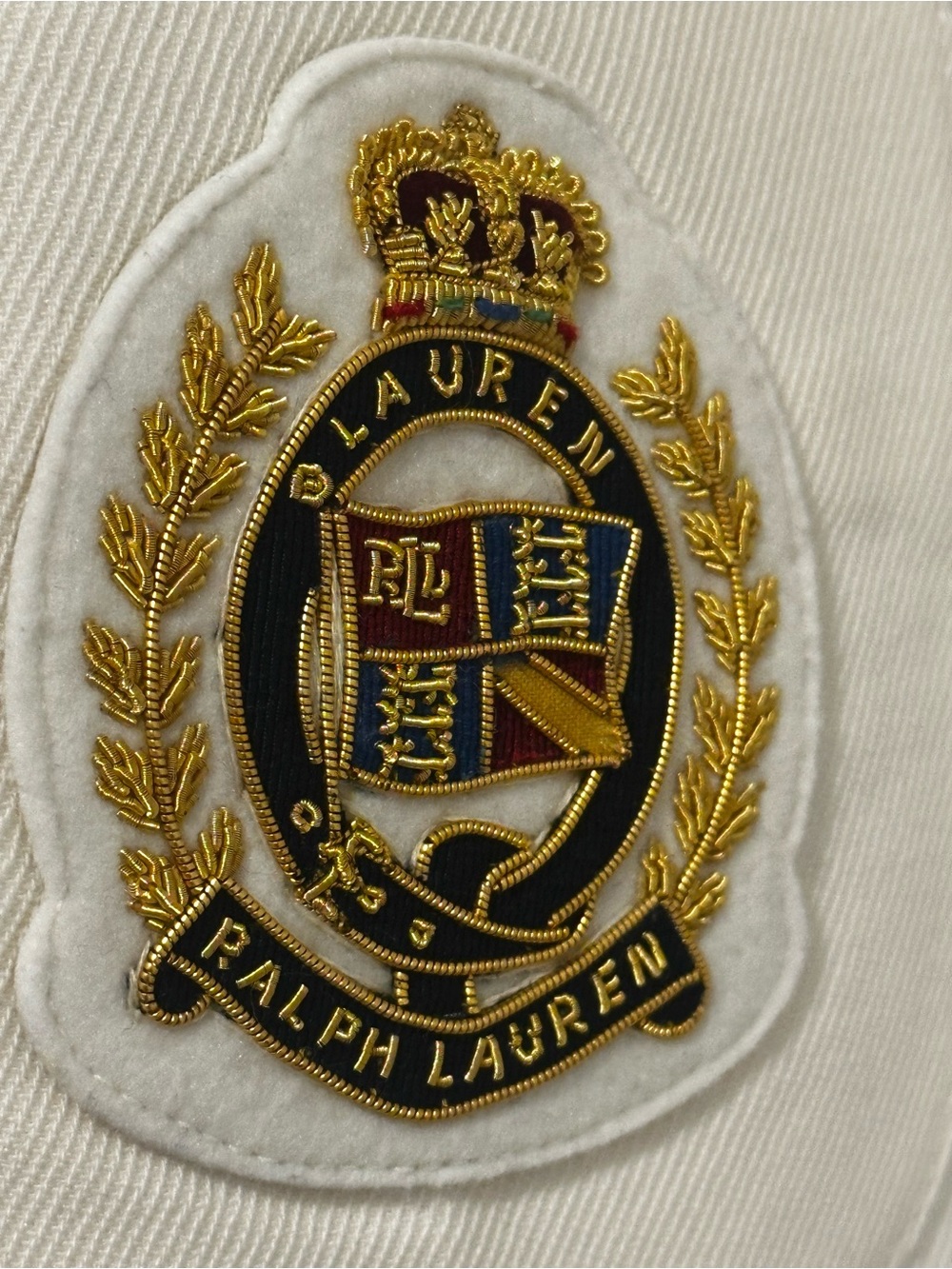 Lauren Ralph Lauren Cream Wool Blazer with Embroidered Crest. Vintage! Size 8P. - Picture 6 of 13